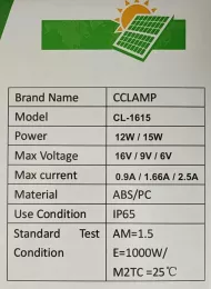 Solární panel - 16 V - 15 W - CL-1615 - CcLAMP