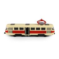 Kovová česká retro tramvaj Tatra T3 s otevíracími středními dveřmi - 16cm - červená