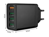 Síťová USB nabíječka - 4x USB Quick Charge 3.0 - VERK - černá