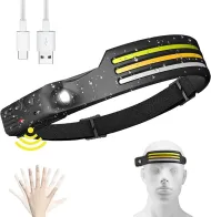 Indukční COB LED čelovka s vestavěnou baterií a USB nabíjením