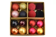 Sada vánočních kouliček - zlaté a fialové - 40 mm - 16 ks