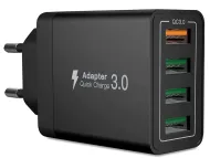 Síťová USB nabíječka - 4x USB Quick Charge 3.0 - VERK - černá