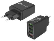Síťová USB nabíječka - 4x USB Quick Charge 3.0 - VERK - černá
