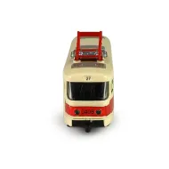 Kovová česká retro tramvaj Tatra T3 s otevíracími středními dveřmi - 16cm - červená