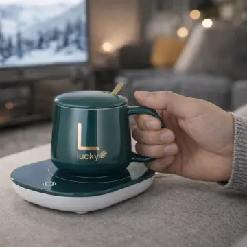 Sada keramického hrnku s elektrickým ohřívačem Lucky v dárkovém balení - zelený