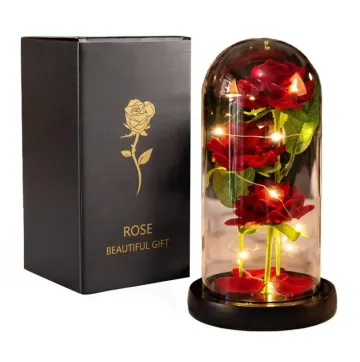 Sada 3 věčných růží ve skle s LED osvětlením Eternal Rose
