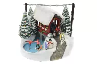 Vánoční dekorace - kočár a kluziště - svítící - 17 cm
