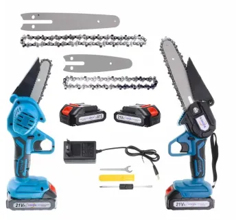 Akumulátorová ruční mini pilka NAKIDA HT-5719 + 2x baterie 21 V + 127 mm + 185 mm lišta + 2 řetězy