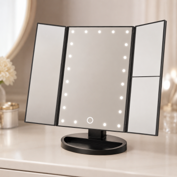 Zrcátko třípanelové s LED Dot osvětlením - černé