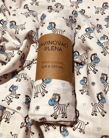 Zavinovací předepraná plena s potiskem Zebra modrá 120/120 Zavinovací předepraná plena s potiskem Zebra modrá 120/120