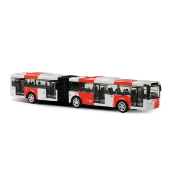 Kovový kloubový autobus DPP - PID Praha červený, 18 cm