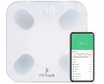Digitální skleněná koupelnová váha FitTrack The Dara BMI - bílá