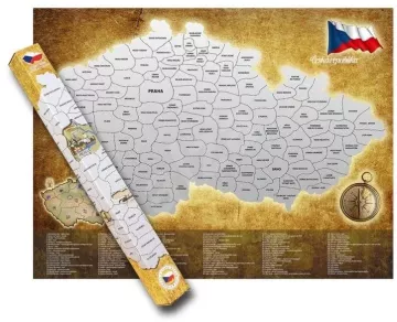 Stírací mapa České republiky - stříbrná - 80 x 65 cm