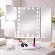 Zrcátko třípanelové s LED Dot osvětlením - bílé