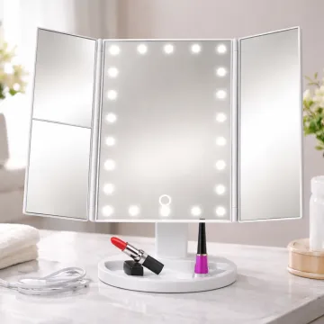 Zrcátko třípanelové s LED Dot osvětlením - bílé