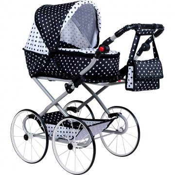 Dětský Retro kočárek pro panenky 2v1 New Baby Natálka bílo-černý Dětský Retro kočárek pro panenky 2v1 New Baby Natálka bílo-černý