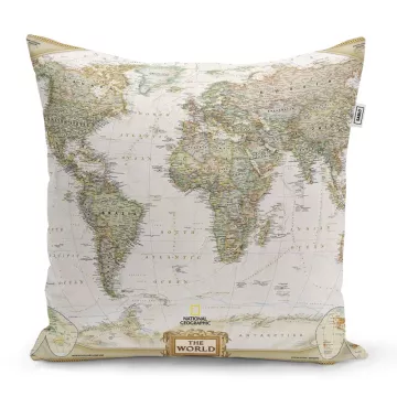 Polštářek s potiskem - Mapa světa - 40 x 40 cm - Sablio